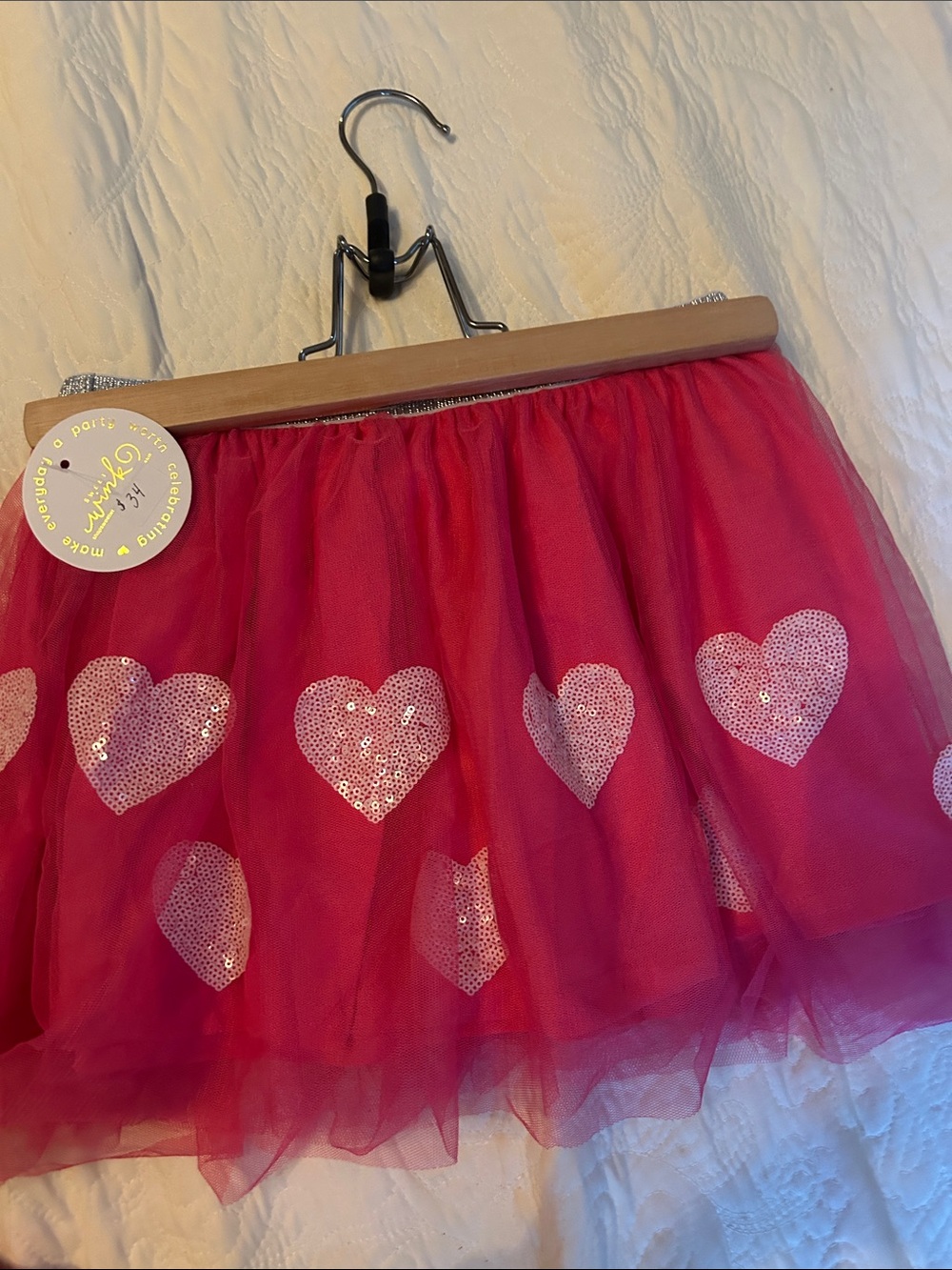 Girls Pink Heart Sequin Tulle Skirt - Unbranded